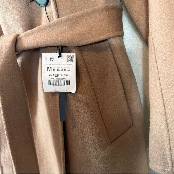 Zara Handmade Camel Beige Waterfall Wool Blend Draped Coat - Picture 11 of 14